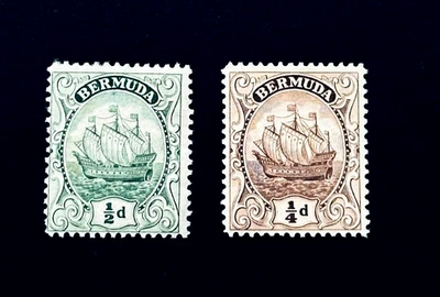 BERMUDA Stamp Lot - 1912 Caravel Ship 1/4 1/2d Mint OG H  r52🔥 - Image 1 of 2