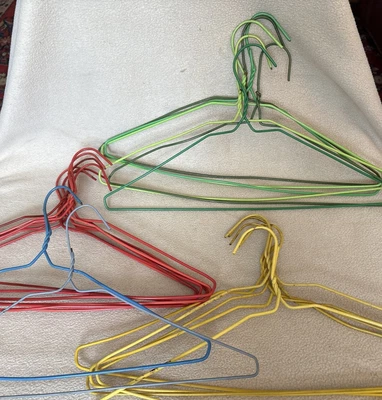 Lot of 20 Vintage MCM Vinyl Coated Wire Hangers Multi-Colored Clothes Hangers - Image 1 of 4