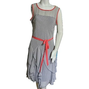 Robbie Bee Retro gestreift Rüschen Bindegürtel Fit & Flare Midikleid Pin-up L 10/12 - Bild 1 von 16
