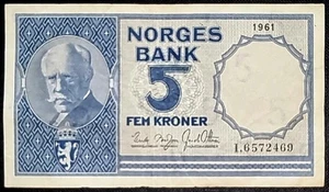 Norway 5 Kroner Fridtjof Nansen Banknote : 1961 - Picture 1 of 2