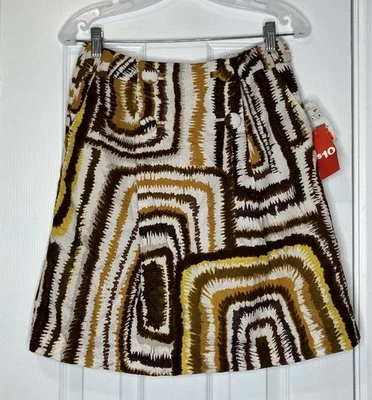 H&M Mujer Mini Falda Estampado Abstracto Blanco Marrón Amarillo 8 Nueva Foto 1 de 4