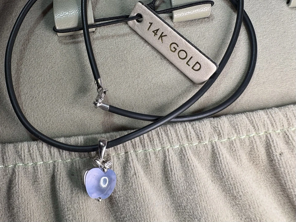 Conjunto de colar pingente de ouro branco 14K pedra da lua diamante maçã 3,70G 18” 15mm - Imagem 1 de 4