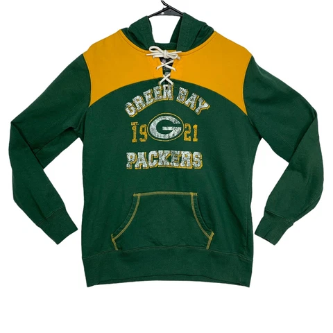 Green Bay Packers Hooded Sweatshirt Women's Large Tie V-Neck Hoodie Sweater Cover