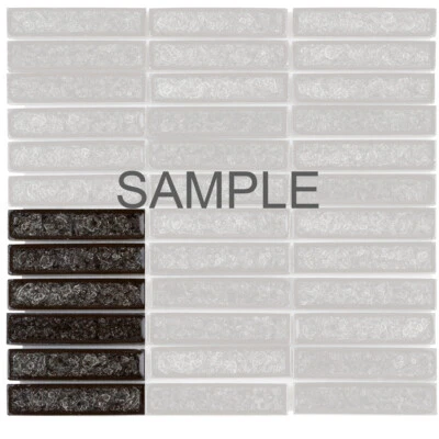 Black Crackled Glass Mosaic Tile Stacked Pattern Kitchen Shower Wall Backsplash - Image 1 of 3