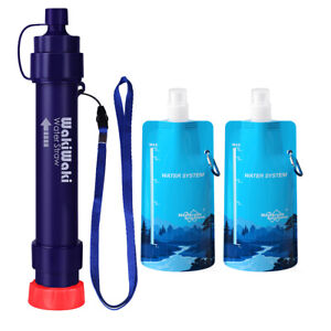 Outdoor Water Filtration System,Personal Water Filter Straw&2xWater Pouches 23oz