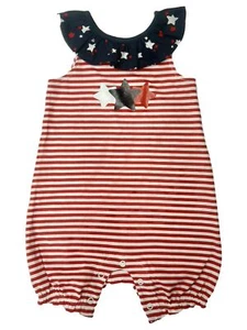 Infant Girls Patriotic Bodysuit 4th of July Red White & Blue Ruffled Romper - Picture 1 of 1