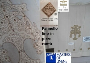 Handmade Linen Panel Curtain with Cantù Lace 310 x 240 cm Beige Finished - Picture 1 of 12