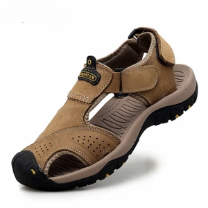 Men's Outdoor Sandals Summer Anti-Collision Toe Casual Shoes Leather Sandals  - Picture 1 of 28
