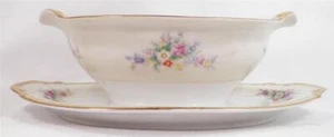 Royal China Gravy Boat & Underplate Flowers Yellow Bands Japan RCJ1 Vintage - Picture 1 of 5