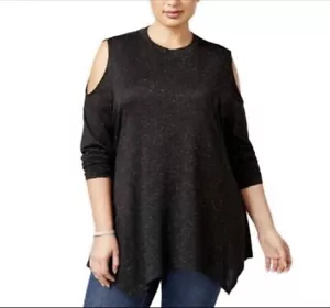 Style&Co Women Plus Black Sparkly Cold Shoulder Top NWT Size 1X - Picture 1 of 5