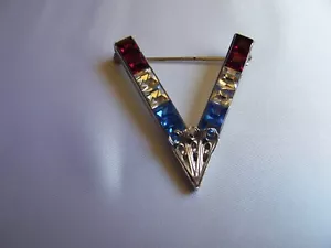 WWII Victory Pin Sterling Red White Blue Rhinestones - Picture 1 of 6