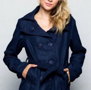NWT, Small, Womens Classic Navy Pea Coat, Belted Jacket - Picture 1 of 2