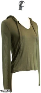 Bebe Women's Olive Green Hooded Pullover Mesh Long Sleeve Light Weight NWT Sz M - Picture 1 of 6