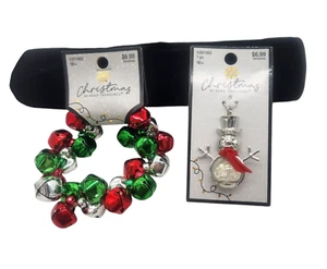 Fashion Christmas Jewelry Snowman Pendant & Jingle Bell Bracelet Holiday NEW - Picture 1 of 2