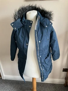 Next Girl Coat Blue Padded Zip Pockets Warm Coat Age 8 Years - Picture 1 of 3