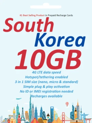 South Korea Travel - 7-30 days 10GB data SIM card 4G/5G LGU+ - Image 1 of 2