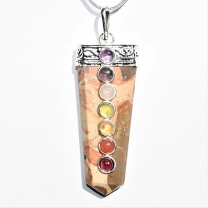 CHARGED 7 Chakra Leopardskin Jaguar Jasper Crystal Pendant + 20" Chain - Picture 1 of 9