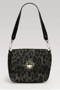 Kate Spade Harlow Algonquin Leopard Black Gray ANIMAL SUEDE LEATHER TURNLOCK 595 - Picture 1 of 12