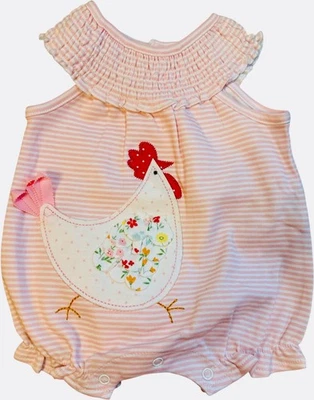 Nuevo sin etiquetas Mameluco Burbuja Mudpie Pollo Rosa y Blanco Rayas Calado, 0-3 mos. Foto 1 de 4