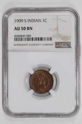 1909-S INDIAN HEAD CENT NGC AU50 BN - Image 1 of 2