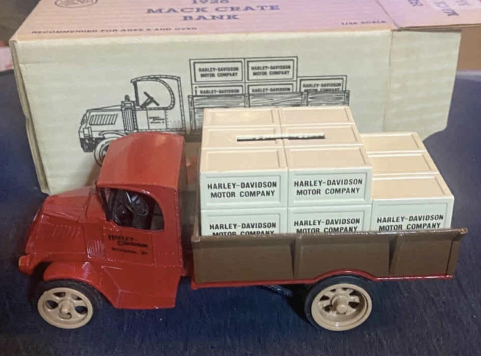 Rare ERTL 1/25 Scale Coin Bank - 1926 Mack Crate Wagon Harley Davidson - Image 1 of 4