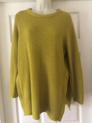 Long Chartreuse Size 14 Ladies Tu Jumper Lime Green top sweater split sides - Image 1 of 4