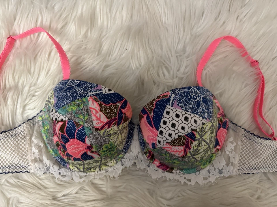 Sutiã Victoria’s Secret Dream Angels 32DDD forrado demi com aro renda floral neon - Imagem 1 de 4