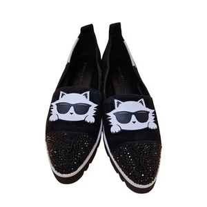 KARL LAGERFELD Womens Shoes 5.5M Carma Suede Rhinestone Embellished Sneakers - Picture 1 of 7