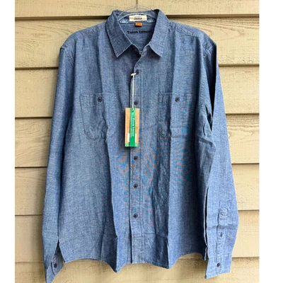 Tailor Vintage Men’s L Linen Cotton Indigo Shirt NWT Dark Wash Chambray Button - Image 1 of 4