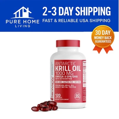 1000 mg de aceite de krill antártico con omega-3 y astaxantina - 120 cápsulas blandas sin OGM Foto 1 de 4