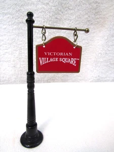 Victorian Village Square Red 5.5" Tall Metal Swinging Sign Black Post Christmas - Picture 1 of 3