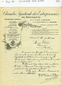 Dépt 80 - Amiens - Belle Entête Chambre Syndicale Secteur du Bâtiment 23/07/1919 - Picture 1 of 1