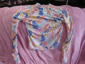 Girl's Size 5 Long Sleeve Polyester White Tropical Monkeys/Parrot Swimsuit Top - Picture 1 of 5