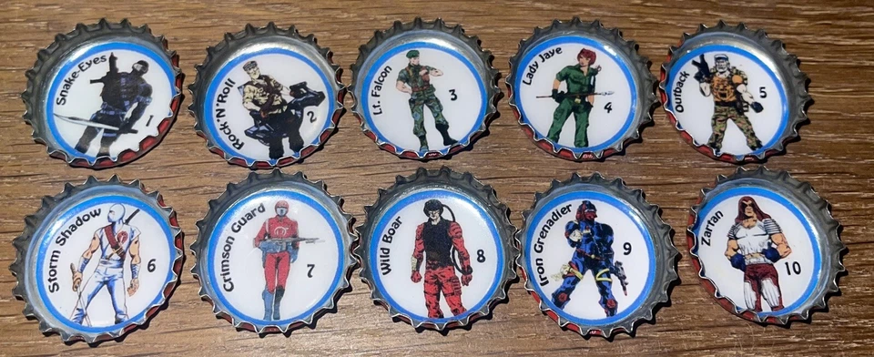 RETRO 90s GI JOE CARTOON TV 📺 BOTTLE CAP SET 10 CT. SNAKE EYES STORM SHADOW - Image 1 of 2