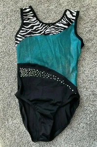 ALPHA FACTOR Size CLA CL Child's Large black, blue, zebra print, sequins aerials - Picture 1 of 3