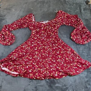 Stillettos Floral Print Mini Dress Long Sleeve Sweetheart Neck Red Womens Small - Picture 1 of 10