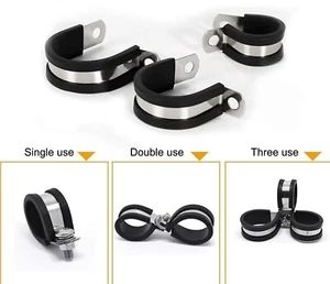 Rubber Lined P Clips Hose Pipe Clamp Cable Mounting Clip Stainless Steel Metal - Picture 1 of 11