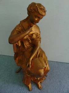 OLD ANTIQUE MANTLE SHELF CLOCK FIGURAL TOPPER STATUE SPELTER GODDESS WOMAN - Picture 1 of 13