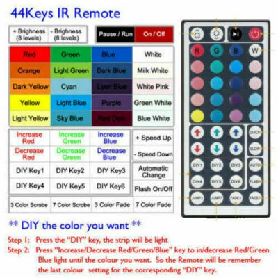 24-44 Key IR Remote Controller AC/DC 12V For 3528 5050 RGB LED Light Strip BL - Image 1 of 4