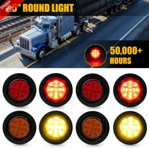 4-8PCS 2.5" LED Round Red Amber Clearance Side Marker Lights Flash Mount DOT - Foto 1 di 27