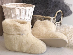 Mujeres Hombres Unisex Natural Crema Ajustado Ovejas Lana Pantuflas Duraderas Suela Botas - Imagen 1 de 4