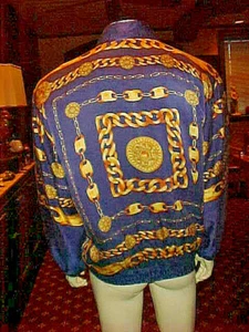 VINTAGE UNISEX CHAIN MULTICOLOR SILK JACKET 27 INCH ZIPPER FANTASTIC SIZE XLARGE - Picture 1 of 8