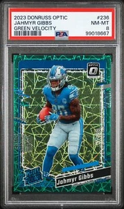 2023 Donruss Optic #236 Jahmyr Gibbs Green Velocity PSA 8 - Picture 1 of 2