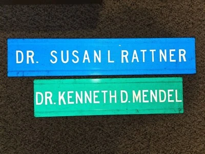 2 Vintage 80s/90s Doctor's Office Metal Name Signs,Susan Rattner,Kenneth Mendel - Image 1 of 4
