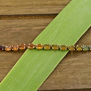 14k Yellow Gold Amethyst Citrine Peridot Garnet & Spinel Tennis Bracelet 6 1/2" - Picture 1 of 6