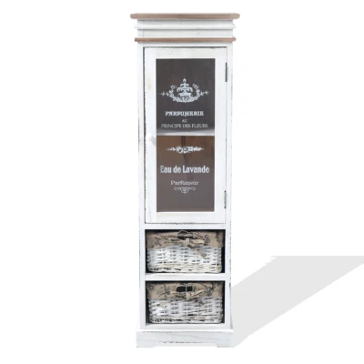 Mobile Vetrinetta Legno Bianco Anta 1 Cassetto Shabby Mobili Rebecca 102x32x27 - Immagine 1 di 4