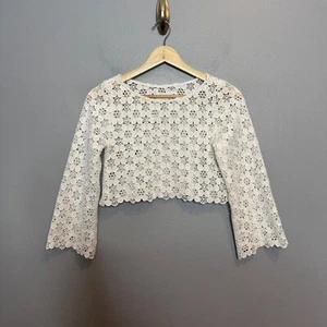 ZARA girls kids white crochet long sleeve top size 9 Youth Crop Shirt - Picture 1 of 6