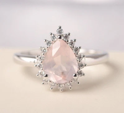 Rose Quartz Handmade Ring 925 Sterling Silver Ring Wedding Ring Jewellery Ring, - Image 1 of 4