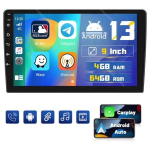 Double 2Din 4+64GB Apple CarPlay 9" Car Stereo GPS Radio Android 13.0 WiFi BT - Picture 1 of 10