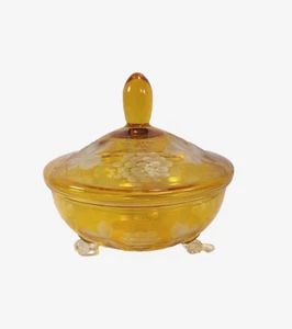 Vintage seltene Egermann Tschechisch Böhmisch 3 Fuß Trauben gelb geschnitten auf klare Bonboniere - Bild 1 von 11